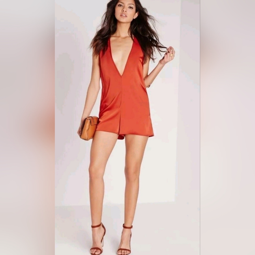 MISSGUIDED Satin Plunge Playsuit Romper